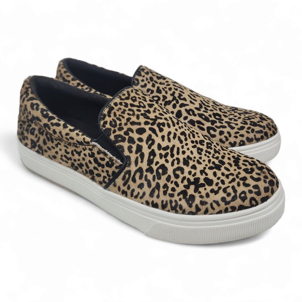 Steve Madden Coulter Leopard Animal Print Cow Hair Slip On sneakers Size 7.5 EUC